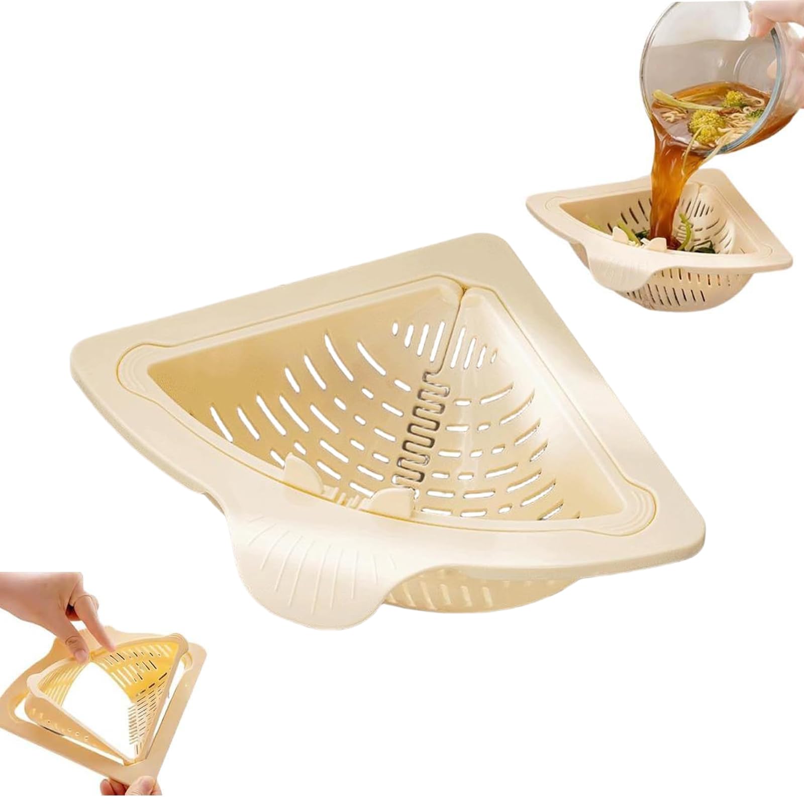 Magnetic Suction Space-Saving Corner Sink Strainer, Magnetic Triangular Sink Corner Rack, Punch-Free Triangular Draining Basket for Sink,Punch-Free for Washing Fruits & Vegetables (White)