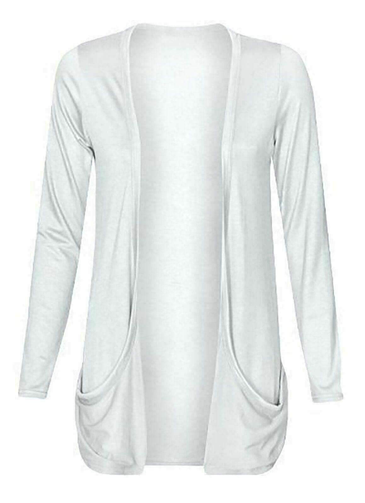 FAIRY BOUTIQUE Ladies Long Sleeve Pocket Boyfriend Cardigan Womens Open Front Plain Casual Party Wear Cardigan Top White
