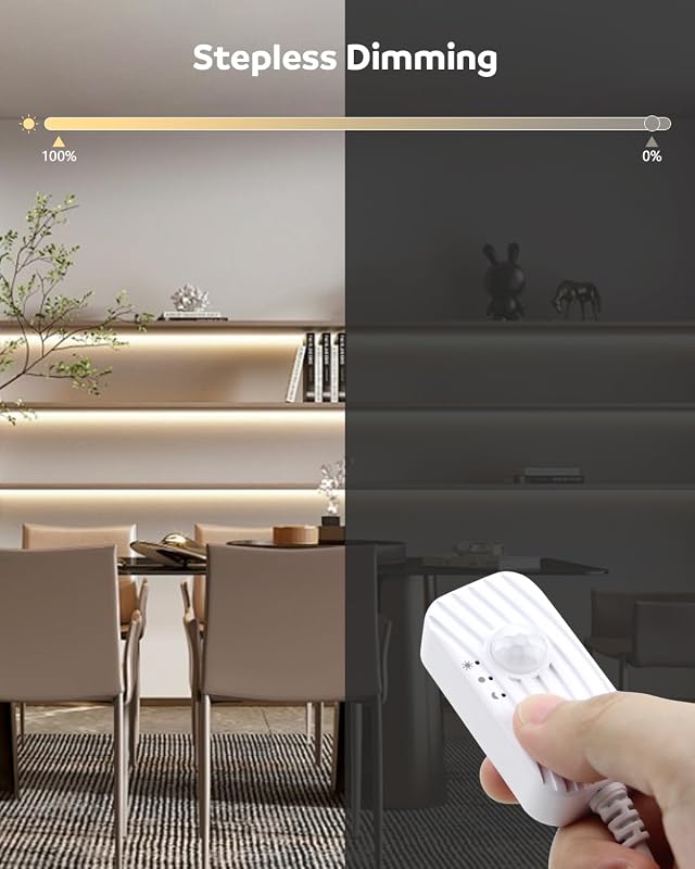Aclorol USB LED szalag mozgásérzékelővel - 2m, semleges fehér, öntapadós, 5V COB, 18W, szabályozható fényerő, 8mm széles, lépcsőhöz, konyháb