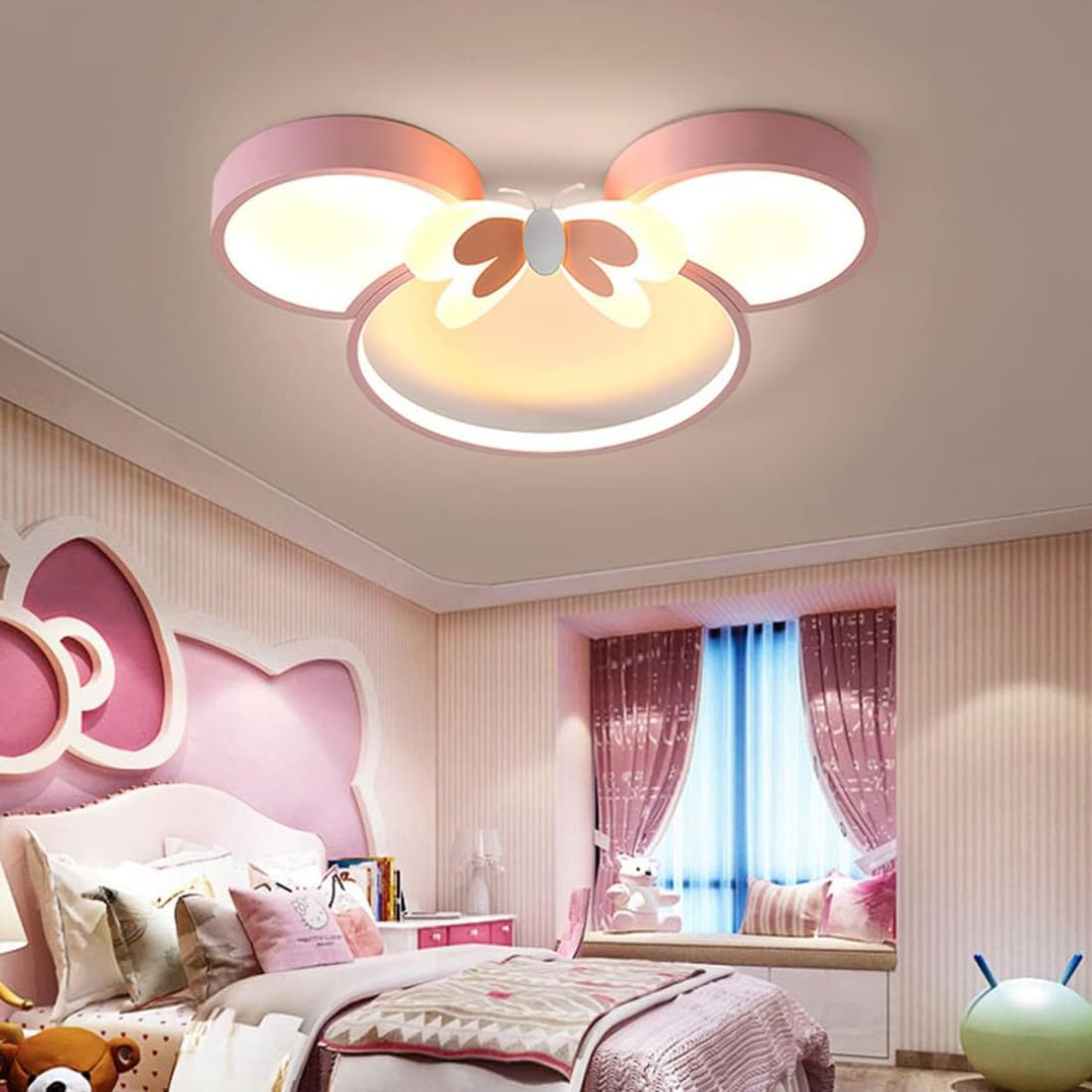 LED Ceiling Light Dimmable Pink Cartoon Children's Room Lamp Girls Bedroom Ceiling Lamp with Remote Control Creative Butterfly Acrylic Indoor Ceiling Lighting Modern Children's Baby Room Wall Lamp 55