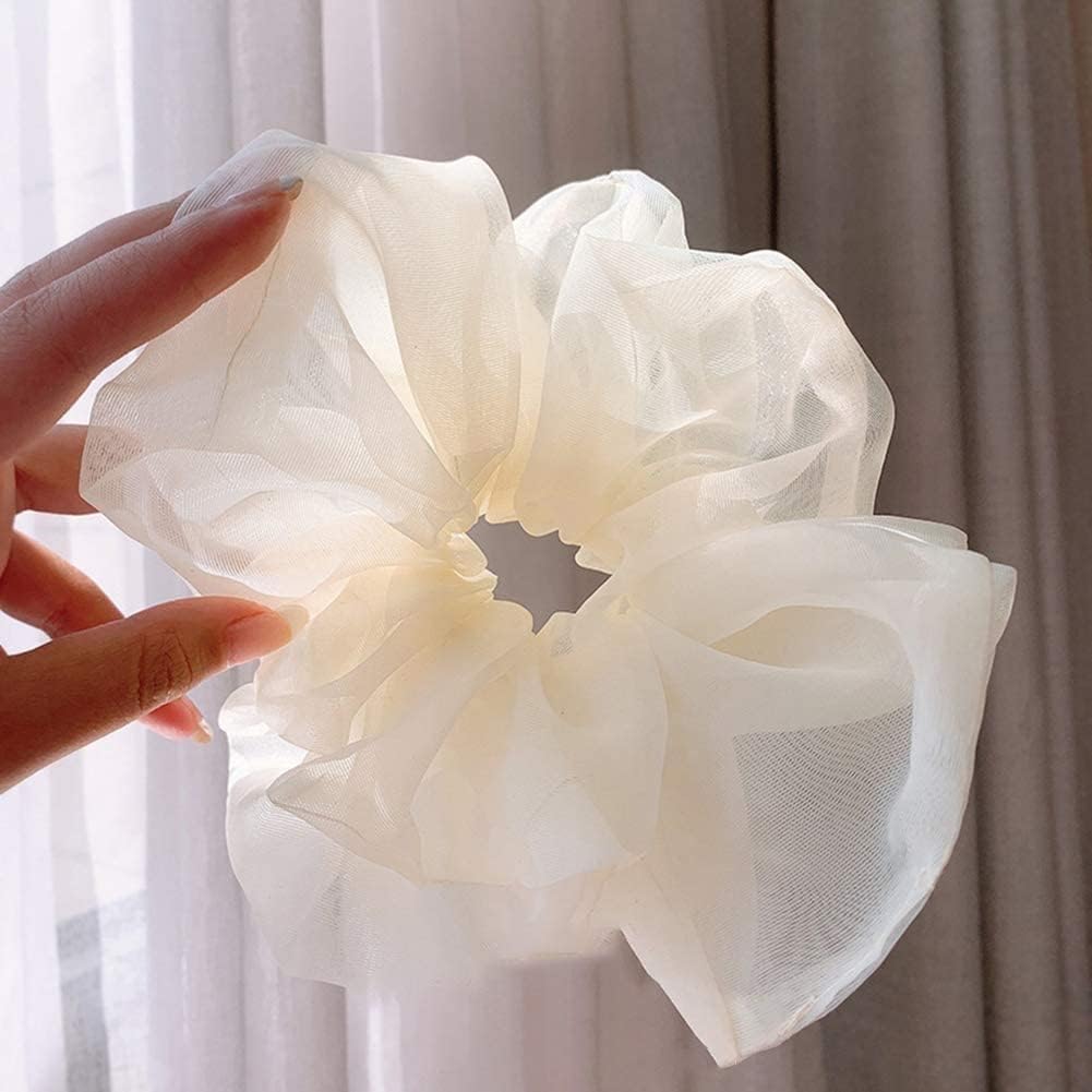 White Tulle Hair Scrunchies Soft Hair Ties Fashion Hair Bands Hair Bow Ropes Hair Elastic Bracelet Ponytail Holders Hair Accessories for Women and