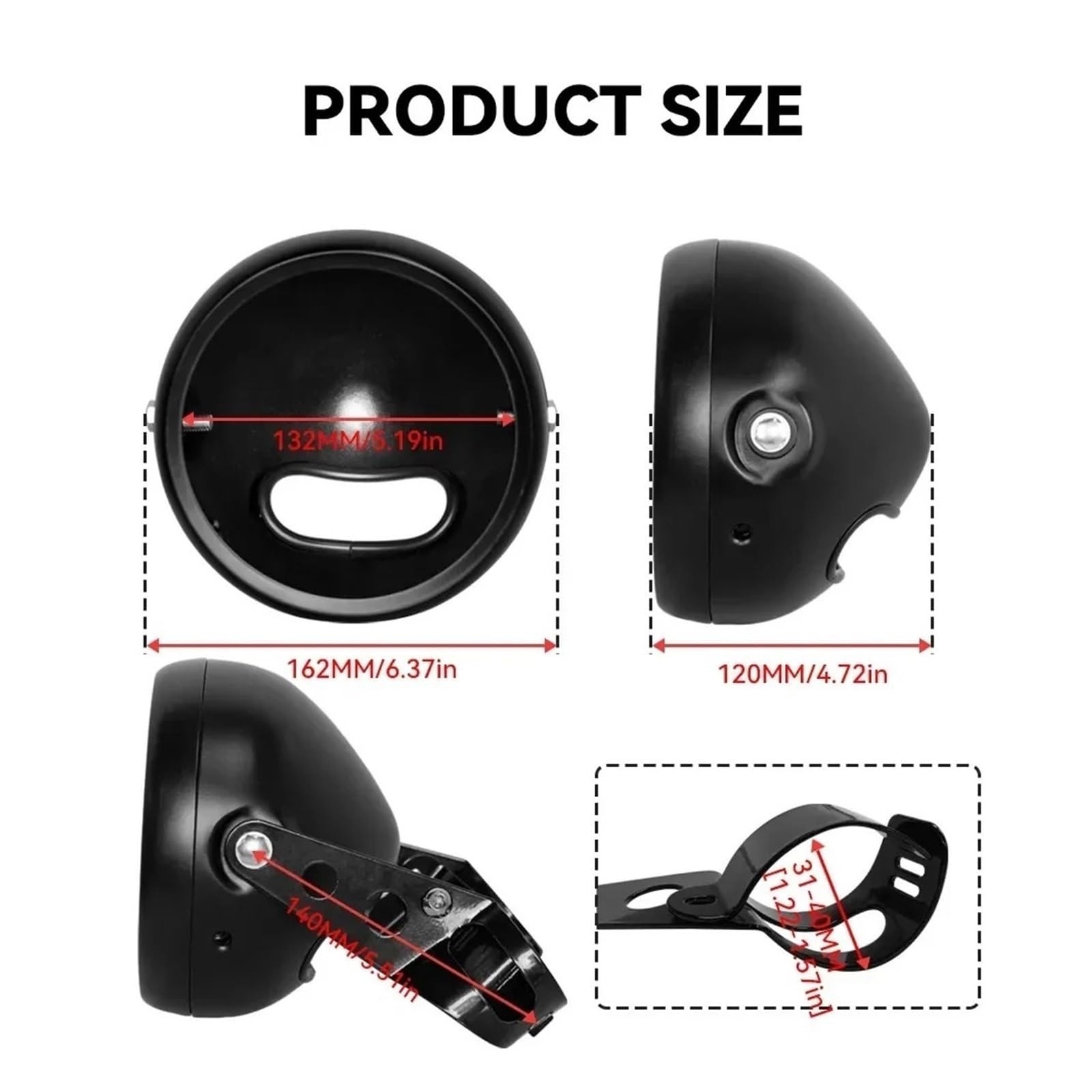 Pour Chopper 5,75 Pouces Moto Ronde Noire 3/4 "boîtier De Montage Phare LED Coque Seau ﻿ Projecteur Avant Moto