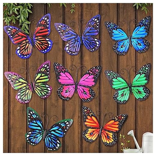 8 Pieces Metal Butterfly Wall Art Decor, 3D Butterfly Hanging Wall Decor Sculpture for Balcony Patio Living Room Garden Outdoor Fence Decoration(Lovely Style)