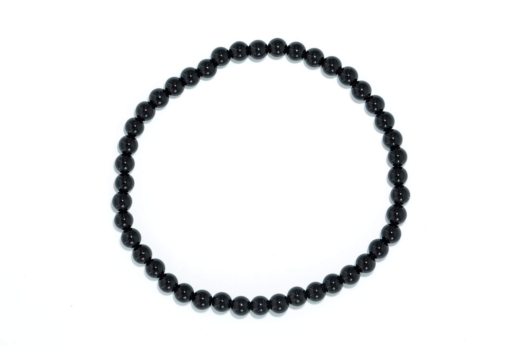 Taddart Minerals – Schwarzes Armband aus dem natürlichen Edelstein Turmalin Schörl mit 4 mm Kugeln auf elastischem Nylonfaden aufgezogen - handgefertigt