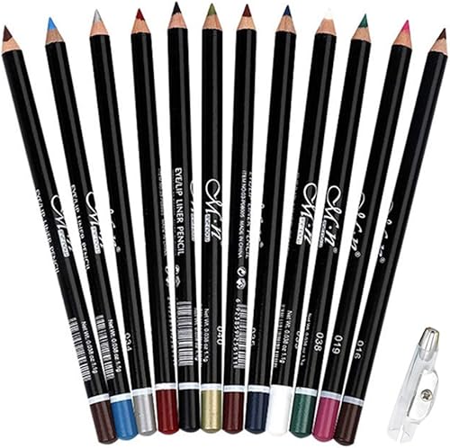 DC-BEAUTIFUL Juego de 12 unidades, 12 colores, delineador de ojos, impermeable, lápiz de cejas con un sacapuntas