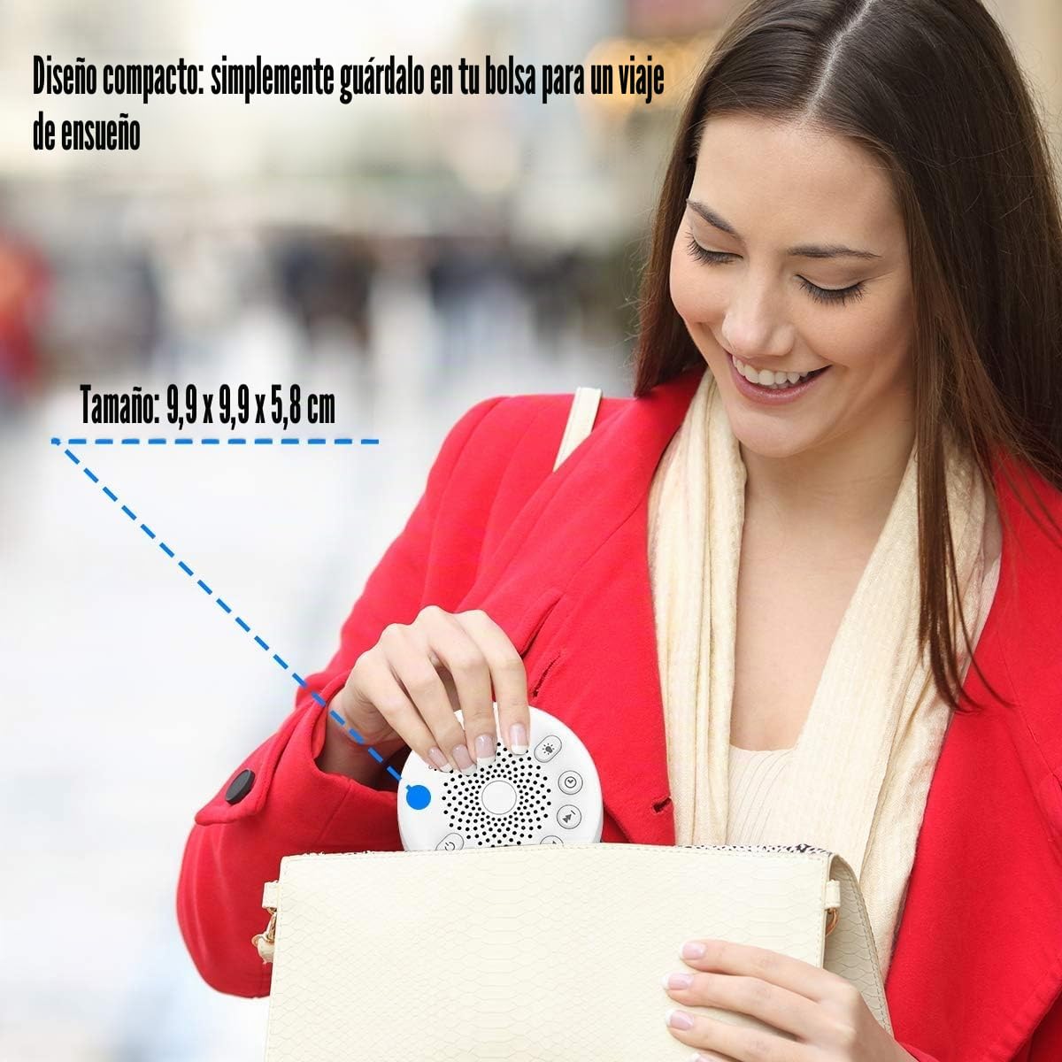 Easysleep - Máquina de ruido blanco con 25 sonidos relajantes y luces nocturnas con 32 niveles de volumen y 5 temporizadores Función de memoria para adultos, bebés y niños (blanco)