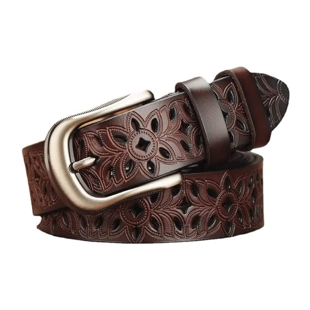Genuine Leather Belts for Women Second Layer Cowskin Woman Belt Vintage Pin Buckle Strap Jeans Belts Brown 100cm