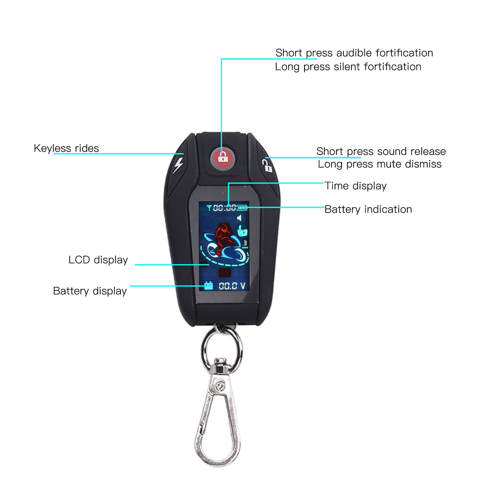 Motorrad-Diebstahlsicherungskit Fernbedienung Multifunktions 12V PKE-Erkennung LCD-Display 2-Wege-Motorrad-Alarmanlage Lauter Ton für ATV-Fahrzeug (Schwarzes Gehäuse mit Reifendruckkontrollsensor)