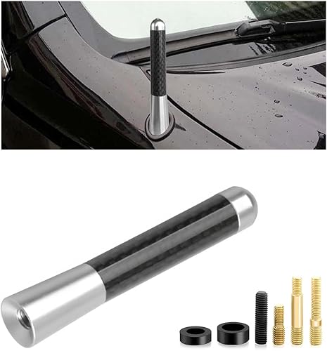 Miniatura 12 de Antena corta para automóvil, antena de radio de aleación de aluminio rechoncha de 1.37 pulgadas con tornillos y juntas de goma, mini antena aérea de