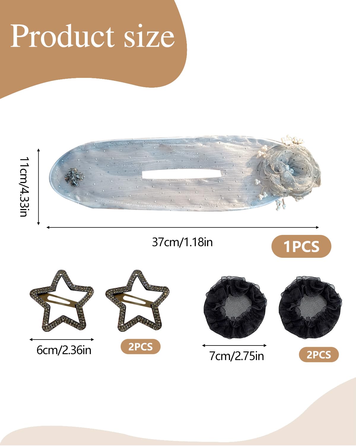 5 pezzo fermagli per chignon- rullo per chignon con fiore, bigodino facile e veloce,accessorio per capelli per chignon per donne e ragazze (con 2 retine per capelli)