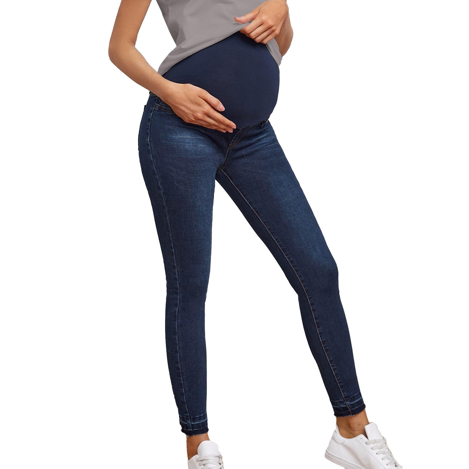 Jean de grossesse pour femme - Coupe skinny - Stretch - Taille haute - Extensible - Décontracté - Confortable et doux - Pantalon long en denim pour femme