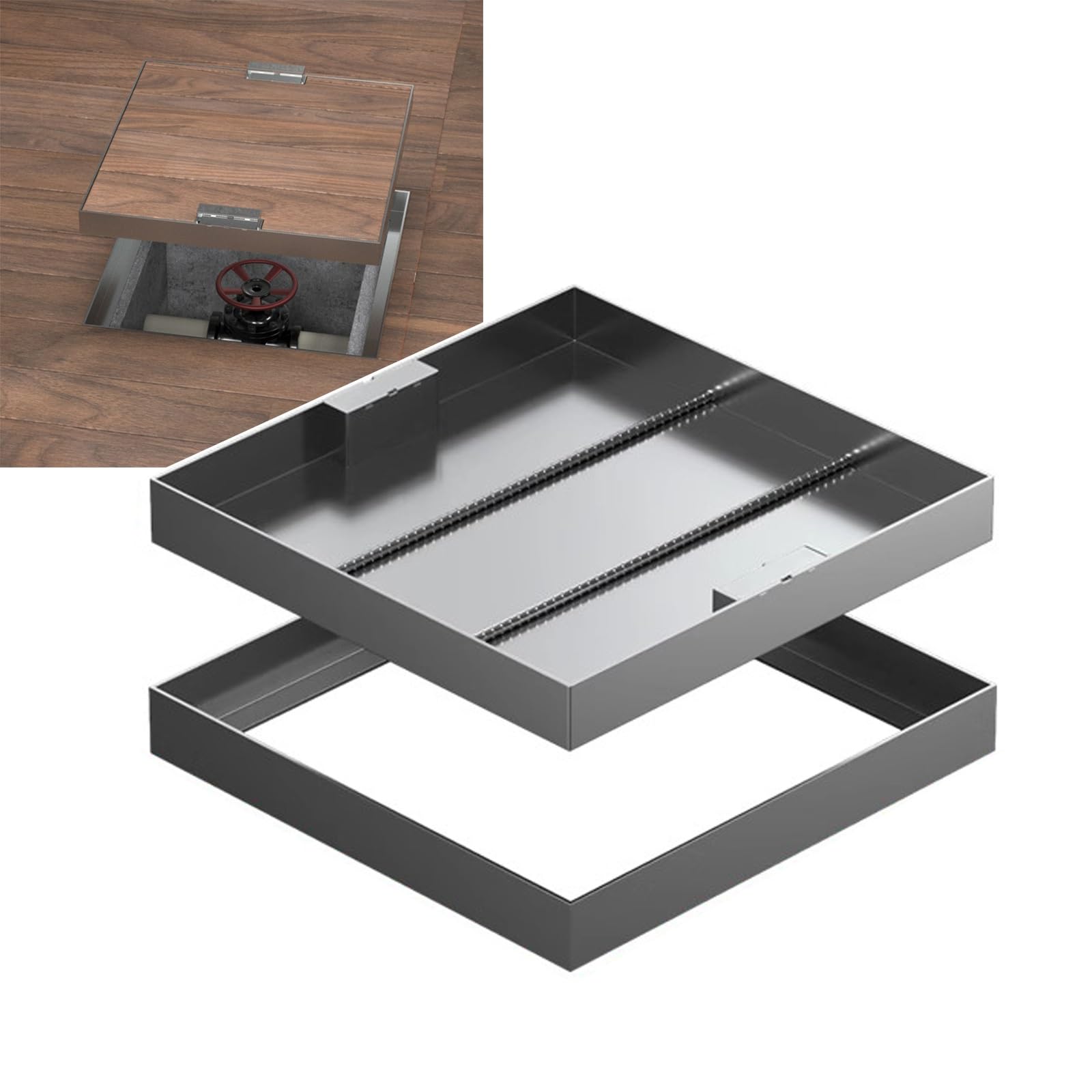 Tapa Arqueta Empotrada, Trampilla de Acceso al Suelo de Acero Inoxidable 304, Cuadrada de Tanque Séptico, Capacidad de Carga de 400 Kg, para Pavimento y Patio(40x40x5cm/16x16x2in)