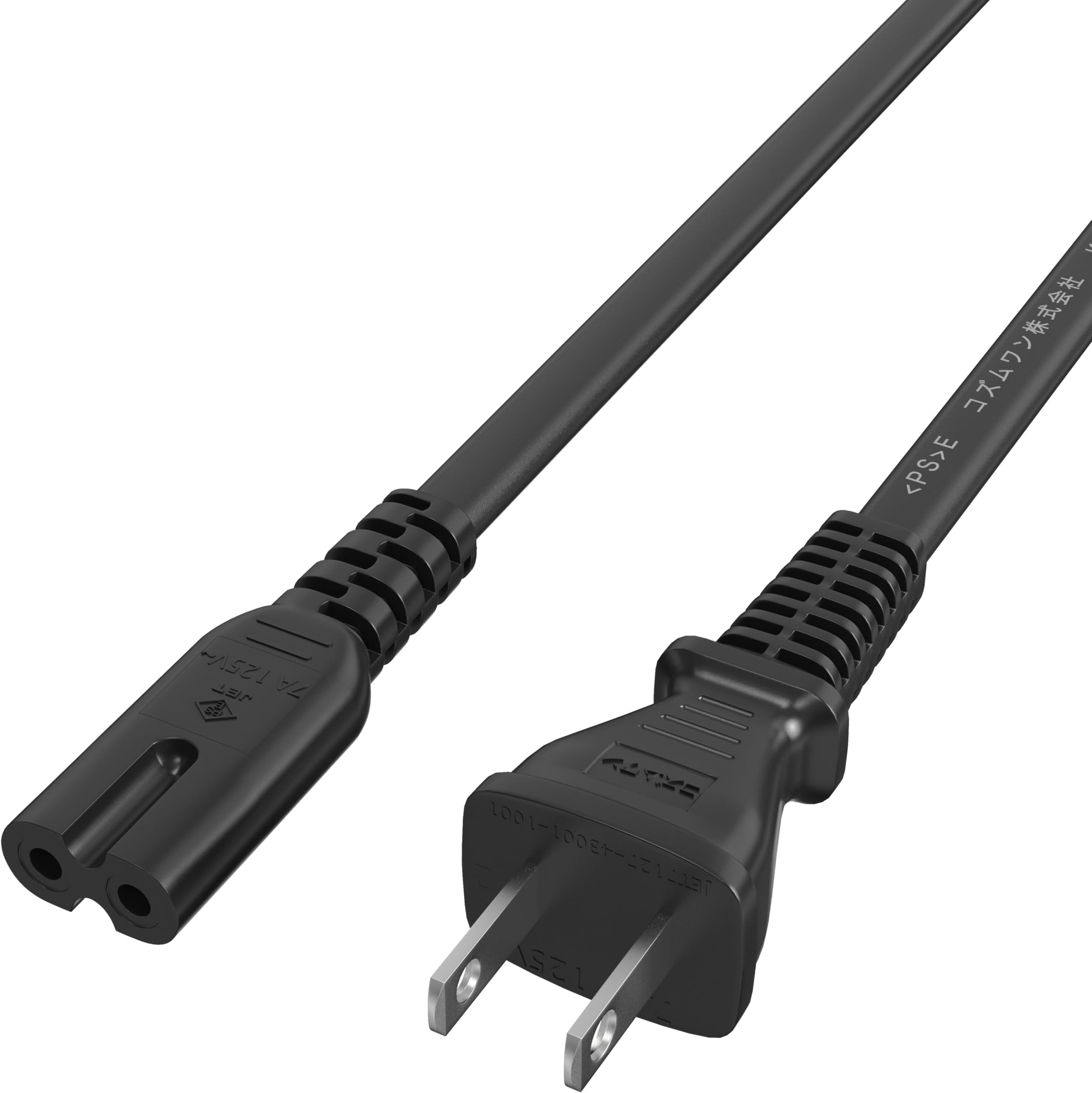 【Amazon Exclusive Brand】AC Power Cord 2P 2-Pin Socket (Female) 2-Pin Plug (Male) 1.2m Connector PSE Certified AC Outlet Tracking Countermeasure Black