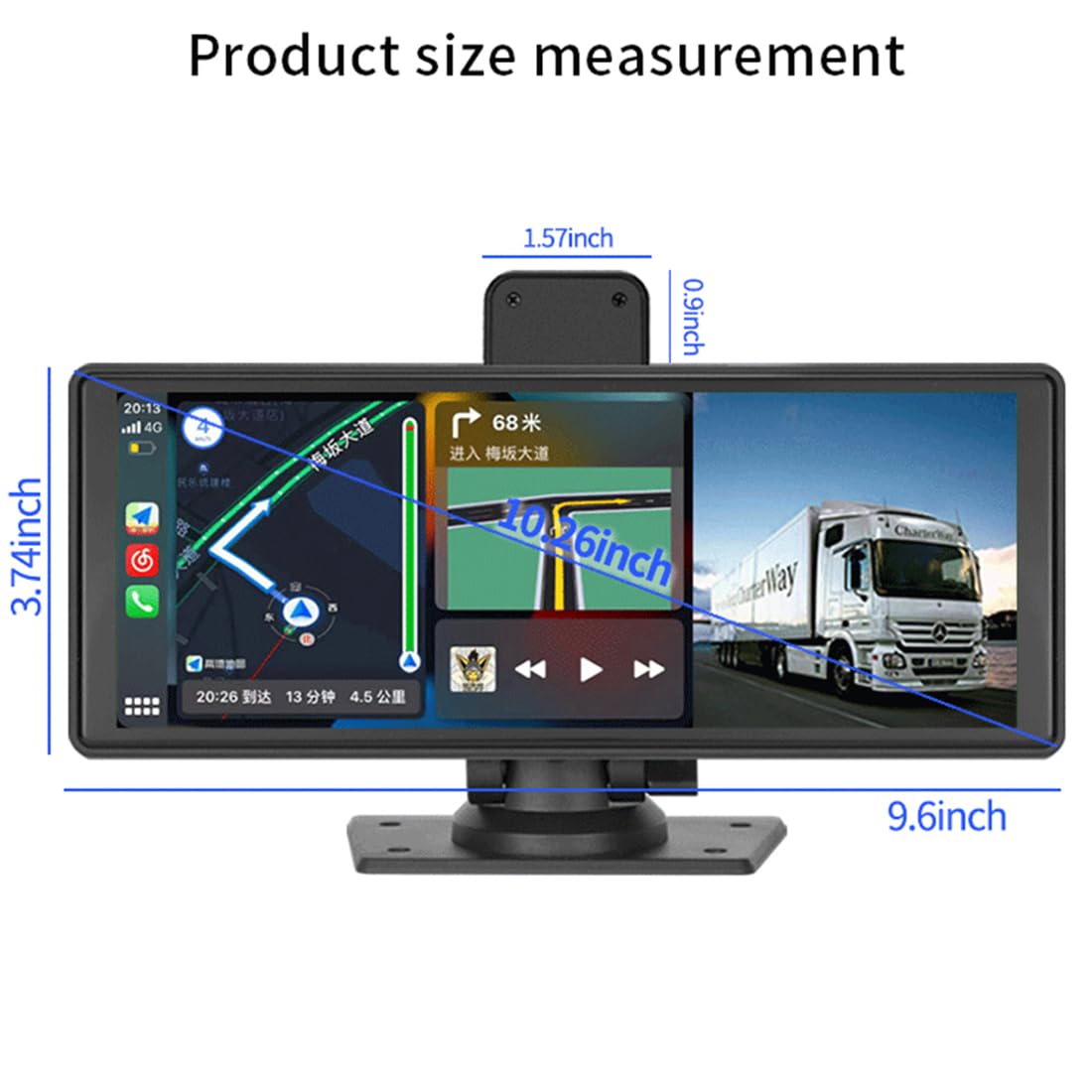 Portatile Autoradio con Carplay wireless Android Auto, auto Monitor touch screen IPS da 9,3" con telecamera retromarcia AHD/DVR/Trasmettitore FM/Bluetooth/AUX/Mirror Link Dash o parabrezza montato