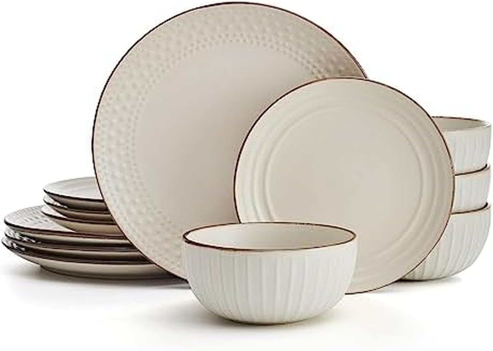 Janelle 12 Piece Dinnerware Set, Service for 4, Cream