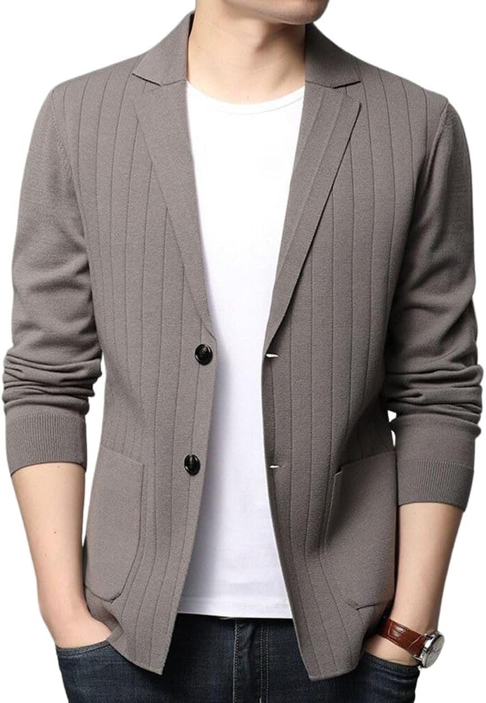 chouyatou Men's Notched Lapel Business Casual Knit Blazer Sweater Cardigan Jacket Sport Coat