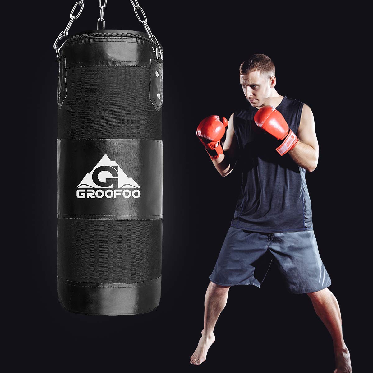 GROOFOO Saco de Boxeo Niños Tarea Pesada Oxford Boxing Bag para Entrenamiento de Boxeo para Niños Bolsa sin llenar con Cadena Montaje para MMA Muay Thai Kick Boxing