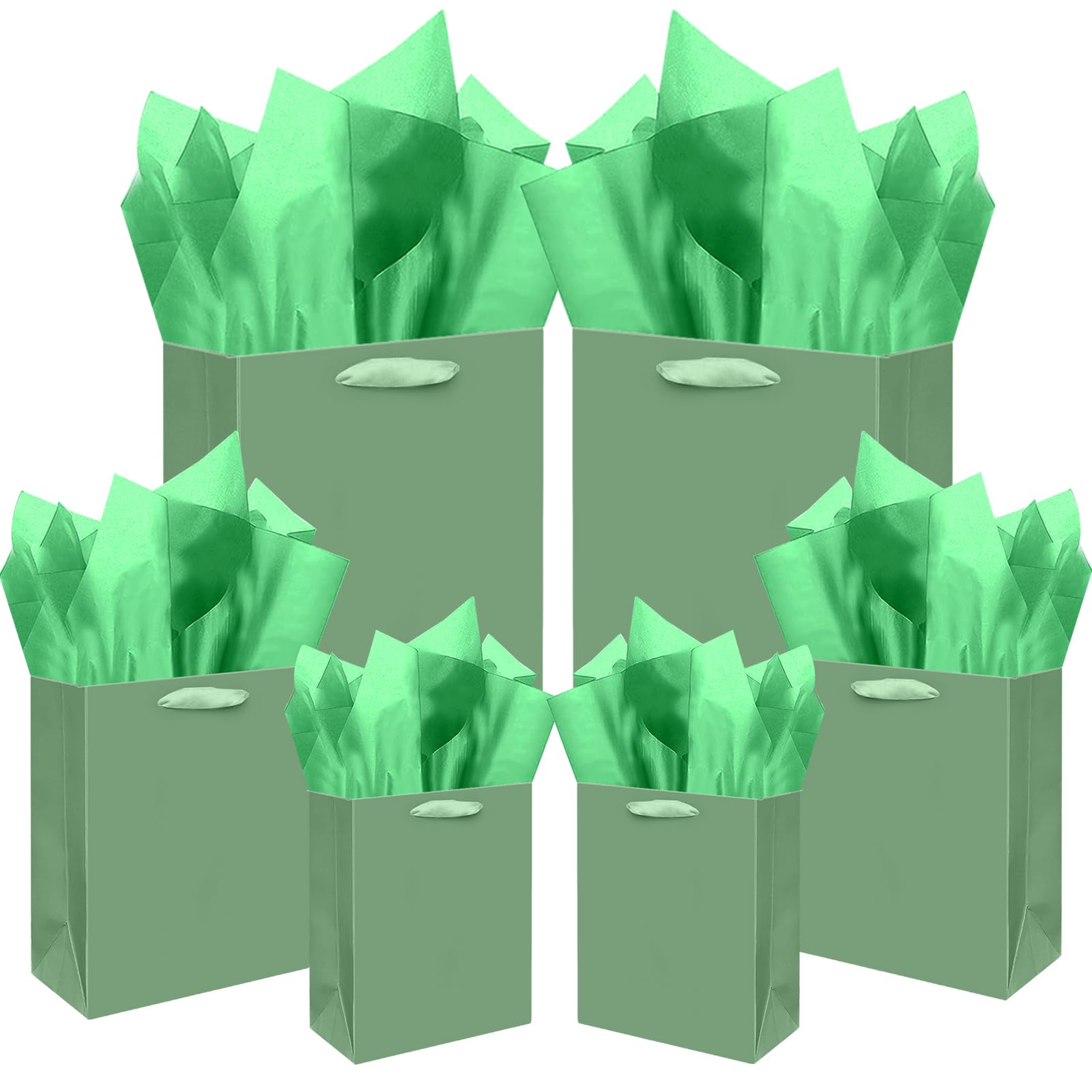 Gcardis Seegrüne Geschenktüten mit Seidenpapier in verschiedenen Größen 10 Stück Geschenktüten zum Geburtstag (2 Stück groß 13", 4 Stück mittel 9", 4 Stück klein 6",Seidenpapier)