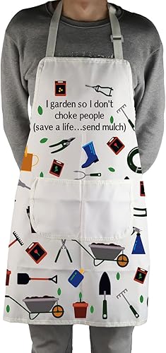 Miniatura 4 de MBMSO Delantal de jardinero I Garden So I Don't Choke People Save a Life Send Mulch Divertidos delantales de jardinería con bolsillos impermeables