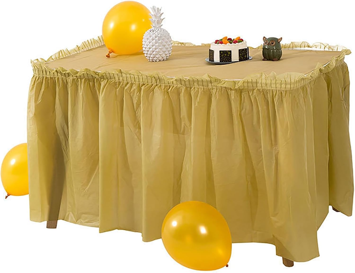 Disposable PEVA Table Skirt, Rainproof and Oil-Resistant, Self-Adhesive Design Desk Skirts, Quick Setup for Party, Banquet and Outdoor Events(Yellow)