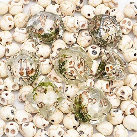cusdie 7PCS Polyhedral DND Dice, D&D Dice, Skull Dice Set for Dungeons and Dragons RPG MTG Table Games (Skull with Seaweed) Cover