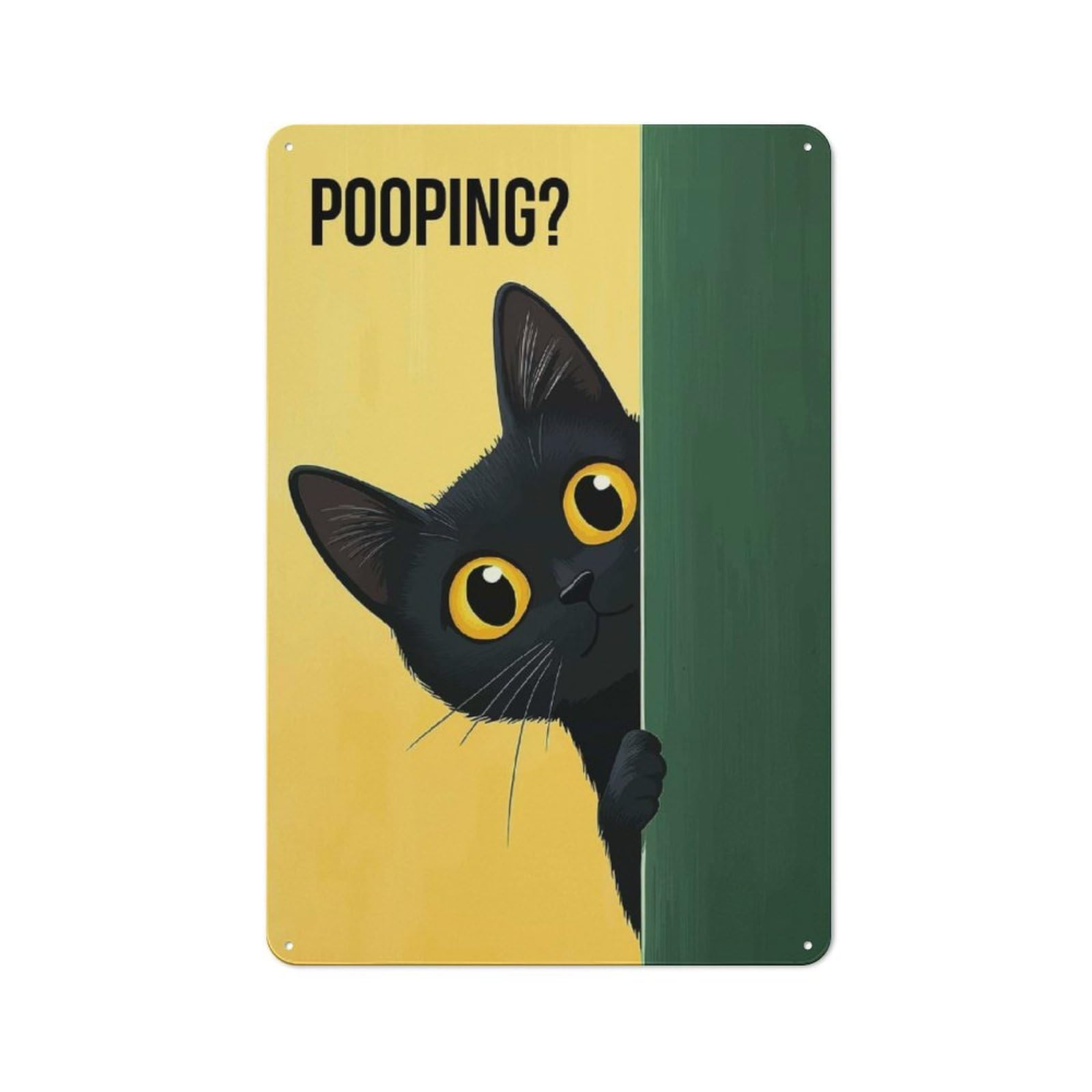 Black Cat Peeking with Pooping Text Tin Wall Sign 30x20cm, Country Style Bistro Wall Plaque for Coffee Bar, Kitchen, Bistro Or Tea Corner