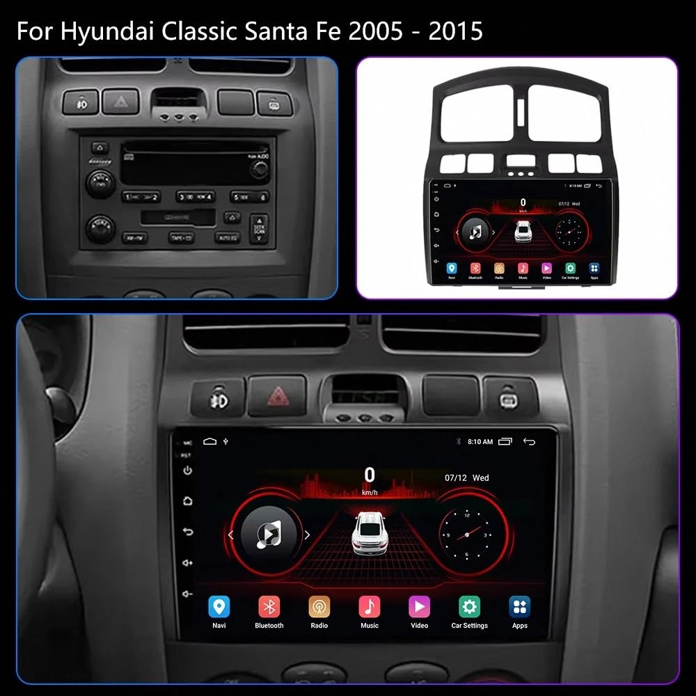Car Multimedia Radio per Hyundai Classic Santa Fe 2000-2004 Bluetooth, Ips Touchscreen Radio con Siri/Vocale/Gps Navigazione/Musica Online/Mirror Link, Telecamera di, 4 Nucleo 4G+64G