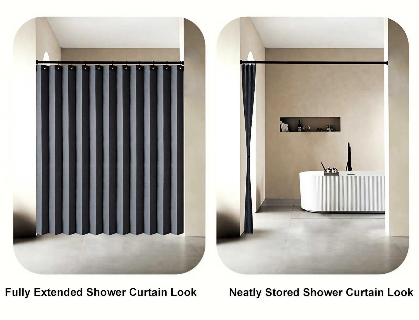 Rideau de Douche Imperméable Magnétique avec Œillets et Sangle, Polyester Rideaux pour Chambre Salon Salle de Bain - Rideau Occultant(Beige,180 x 200 cm)