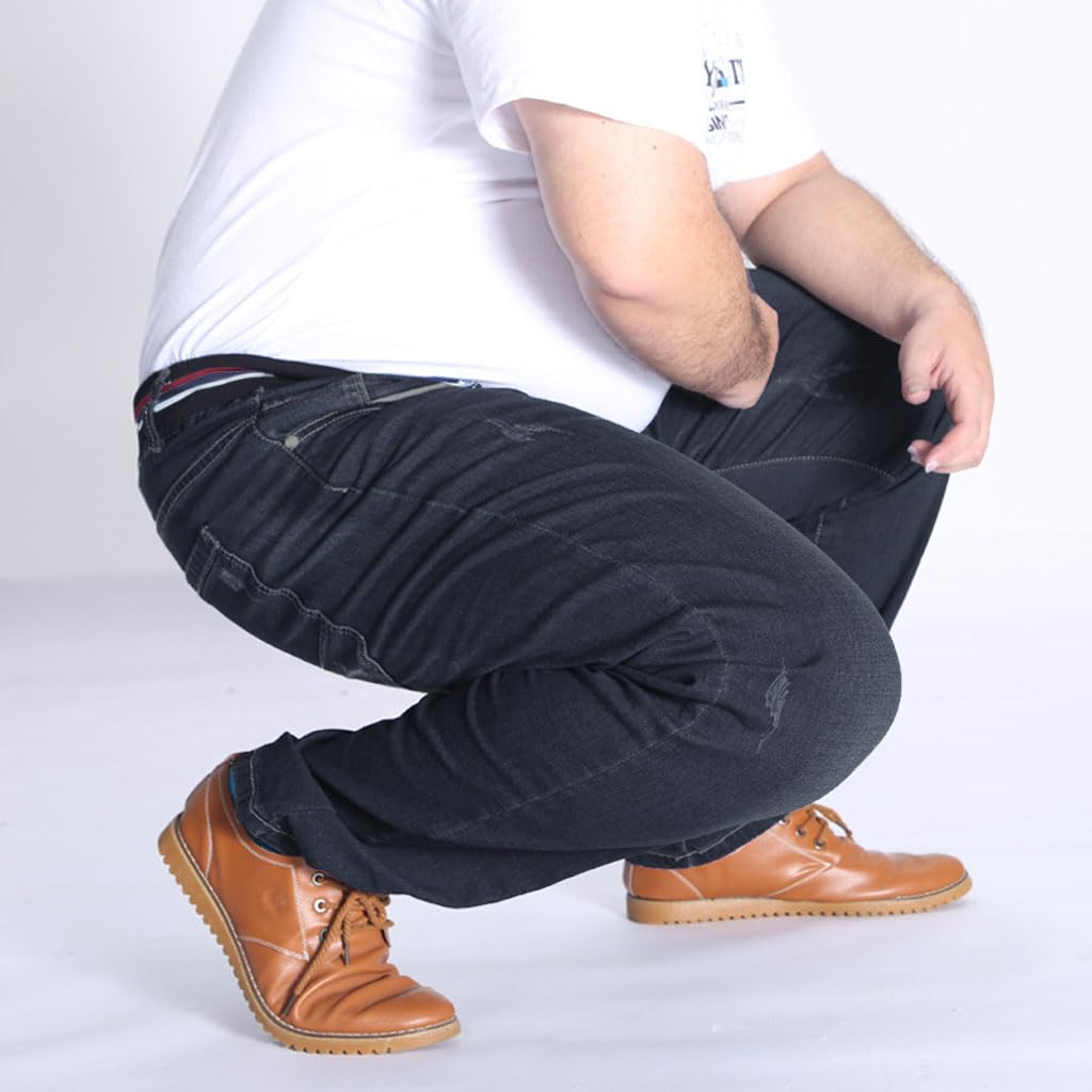 Herren Jeans Übergröße Jeanshose Loose Fit-Jeans Hose Männer Hohe Taille Stretch Straight Jeans Hose Stonewashed Denim Lange Jeanshose Freizeithose