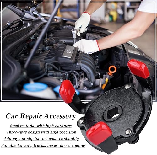 Miniatura 2 de Mesee Llave de filtro de aceite, 2.362 in - 3.740 in, ajustable, 3 mandíbulas, herramienta universal de extracción de filtro de aceite con cubierta
