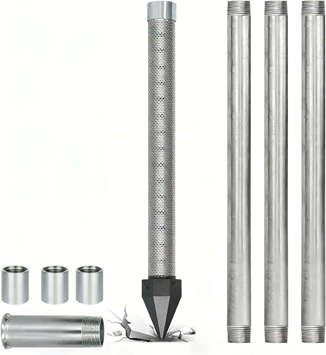 DIY Water Well Drilling kit,1-1/4 Stainless Steel Drive Point Well Kit, Heavy Duty Shallow Well Drilling Kit for Drive Sand Point Well&Soft Soil Well,36" Length Pipe, 60 Gauze Mesh Screen(3+1kit)