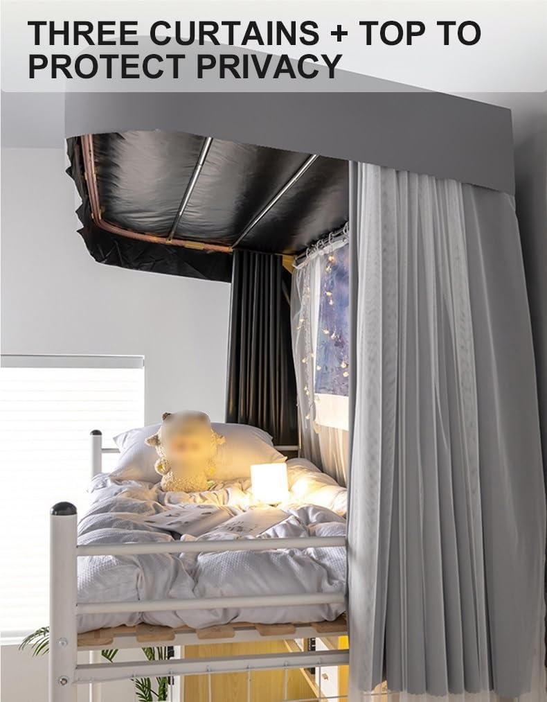 Dorm Bunk Bed Curtain Set, Blackout and Mesh Curtain, Portable Sleeping Tents, Bunk Bed Tent for Single Beds, Loft Beds, Student Dorms, Dorm Room Accessories, 3 Panels, 1 Top(Beige,150cm/59in)