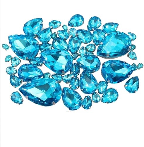50 diamantes de imitación de cristal con forma de gota de agua para ropa de manualidades, piedras preciosas mixtas de parte trasera plana de 7