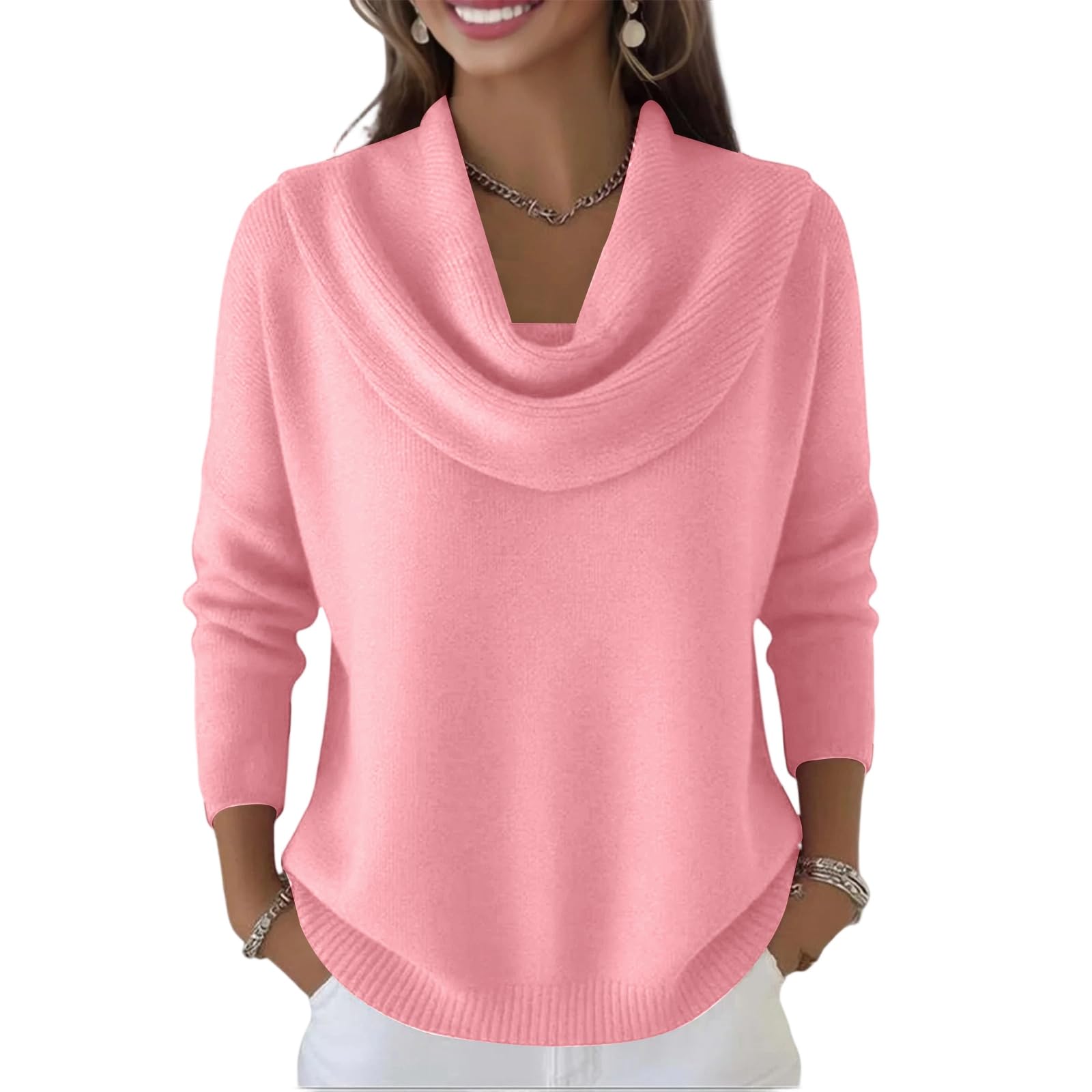 Cashmere Sweaters for Women 2025 Winter Cowl Neck Pullover Solid Color Long Sleeve Warm Soft Knitted Blouses Sweater
