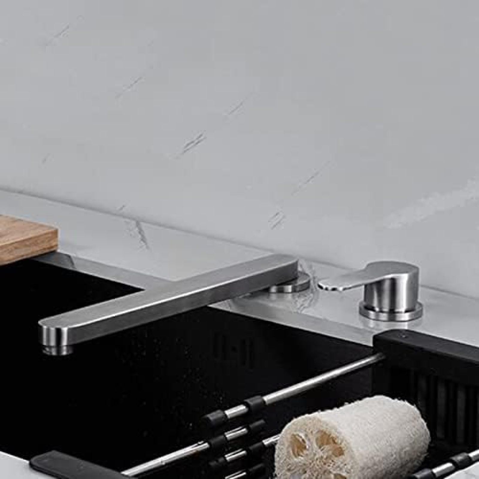 MXXQRHF Brushed Stainless Steel Kitchen Mixer Tap, Swivel Faucet for Inside Window, Hot & Cold Water Kitchen Sink Taps, Durable and Stylish Design