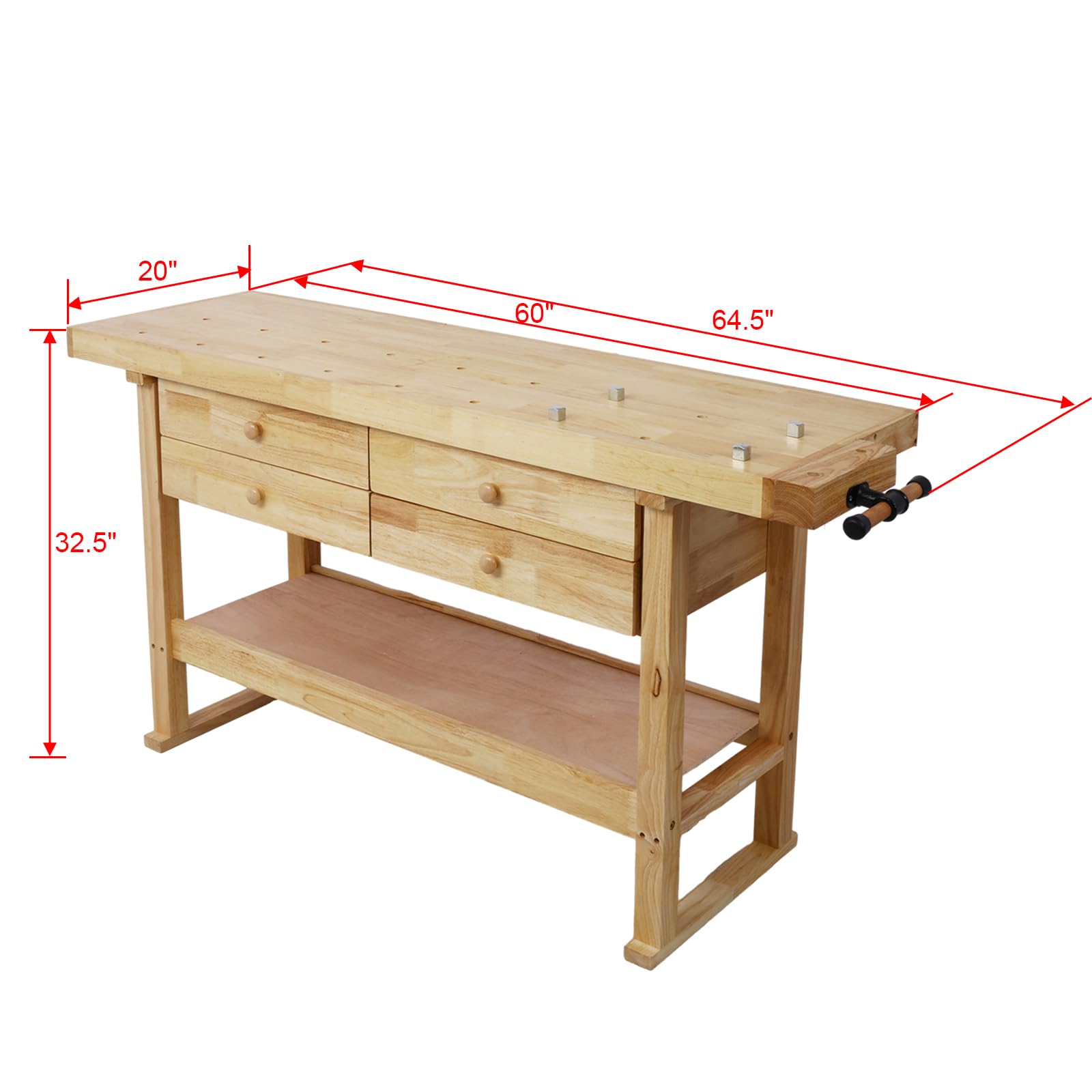 60-inch Wooden Workbench with 4 Drawers – Heavy-Duty Workbench for