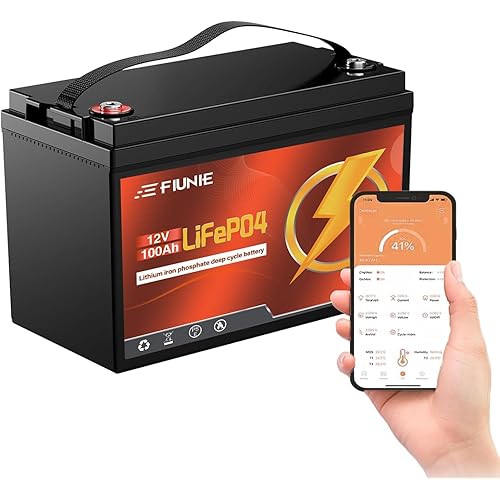 12V 100Ah lithium battery with Bluetooth for trolling motor, RV, Comping, Marine, Solar, Off-Grid, Lifepo4 Battery Deep Cycles Rechargeable Low Temp Protection, Smart BMS, 10-Year Lifespan