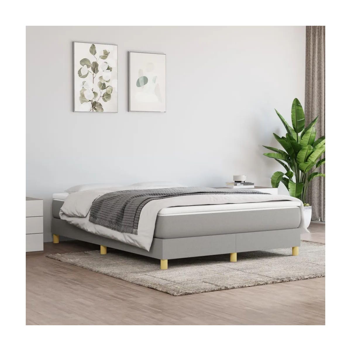 JPASNAX Box Spring Bed with Mattress Light Gray 59.8
