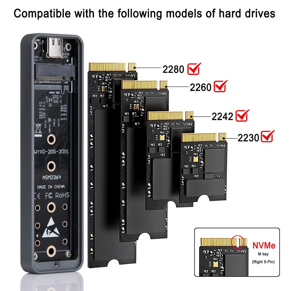 M2 SSD Enclosure USB3.2 20Gbps per 2230/2242/2260/2280 NVME SSD M Key Case Box Esterno