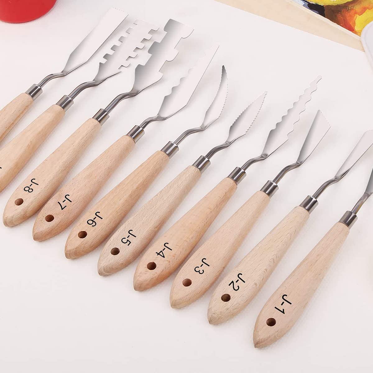 Farbmesser-Set – 10 Stück Edelstahlspachtel, Palettenmesser, Malwerkzeuge, Metallmesser, Holzgriff mit verschiedenen Formen und Größen für Ölmalerei, Acryl-Mischung