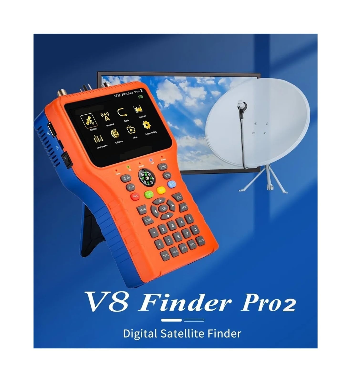 Przenośny miernik sygnału satelitarnego V8 Finder Pro2 DVB-S2/T2/C Combo HD Cyfrowy wizjer satelitarny HEVC MPEG-4 Wyczyść wyświetlacz