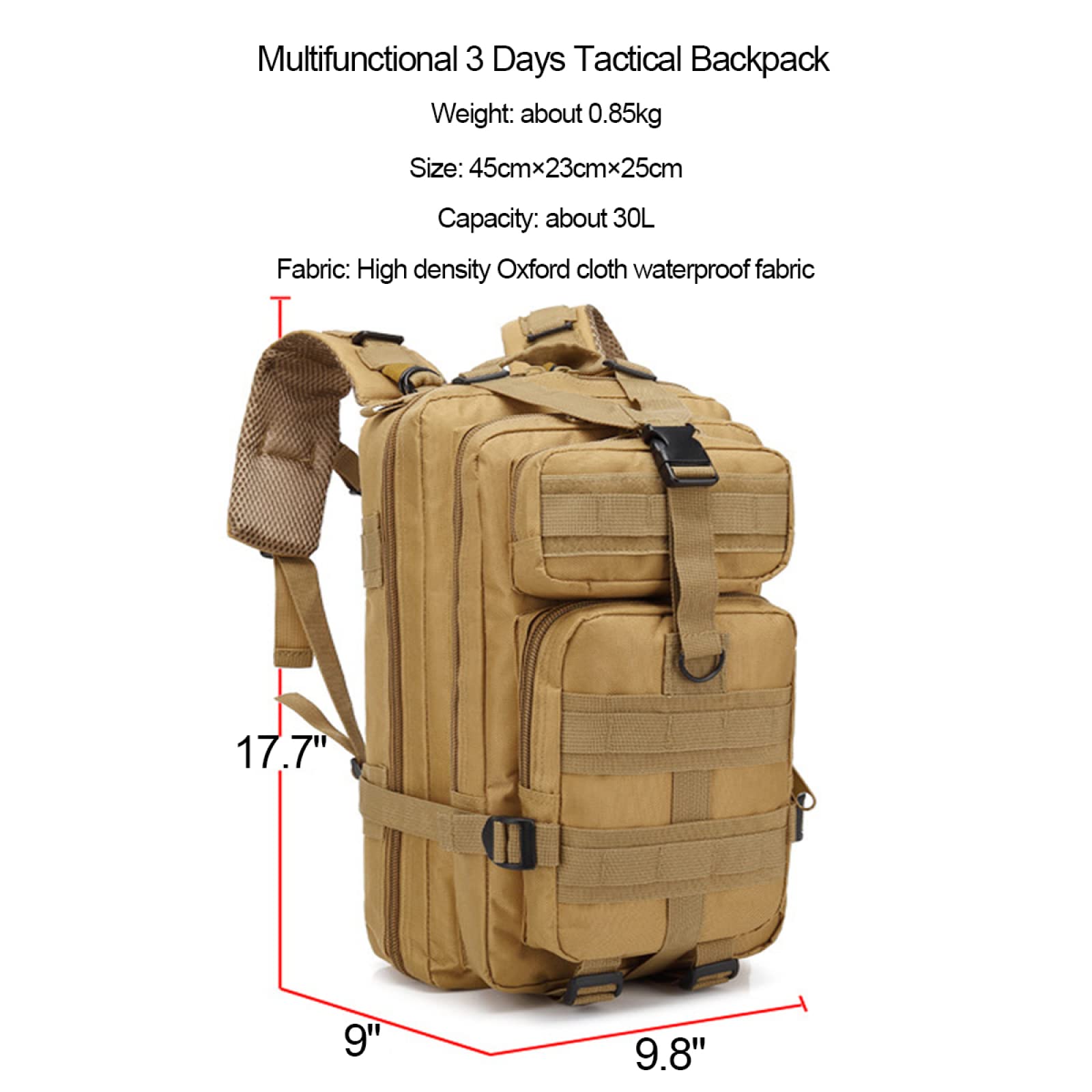 REEBOW GEAR Montañismo Mochila Multifuncional al Aire Libre Mochila táctica de 3 días Mochila táctica Militar Paquete de Asalto para Senderismo Camping Trekking Caza (30L, Khaki)