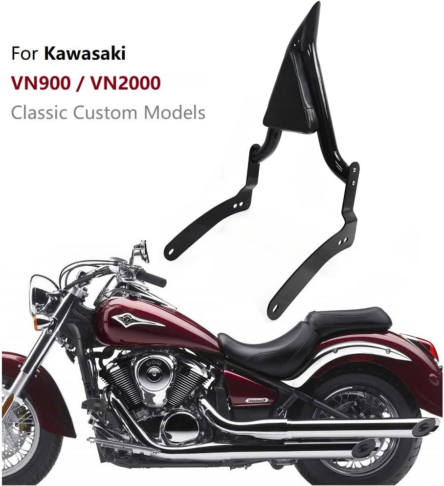 [New Generation] Black Sissy Bar, Detachable Passenger Backrest Rear Pad Fit for Kawasaki Vulcan 900 Vulcan 2000 2004-2023