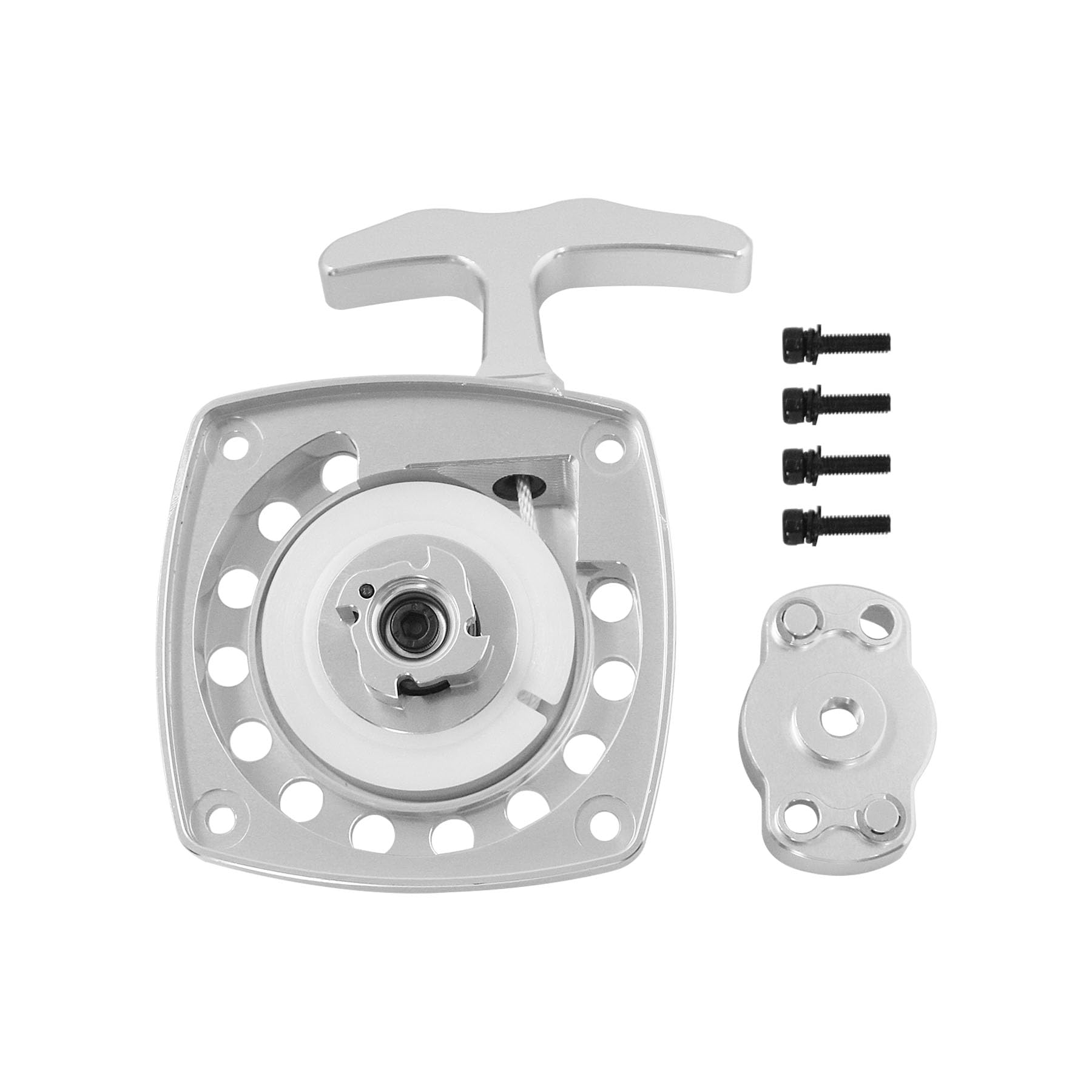 smTSRC Metal Engine Easy Pull Starter for 1/5 HPI KM BAJA Losi 5ive T FG MCD RedCat RC Car Parts (Silver)