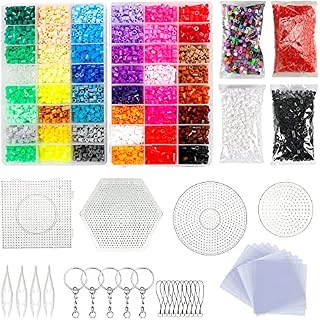 Allazone Fuse Beads Kit Ironing Beads Sets Includes 48 Color 5MM 13600 PCS Beads, Pegboard Plates Set, Patterns, Tweezers,Ironing Paper, Keychain for Making DIY Art and Craft