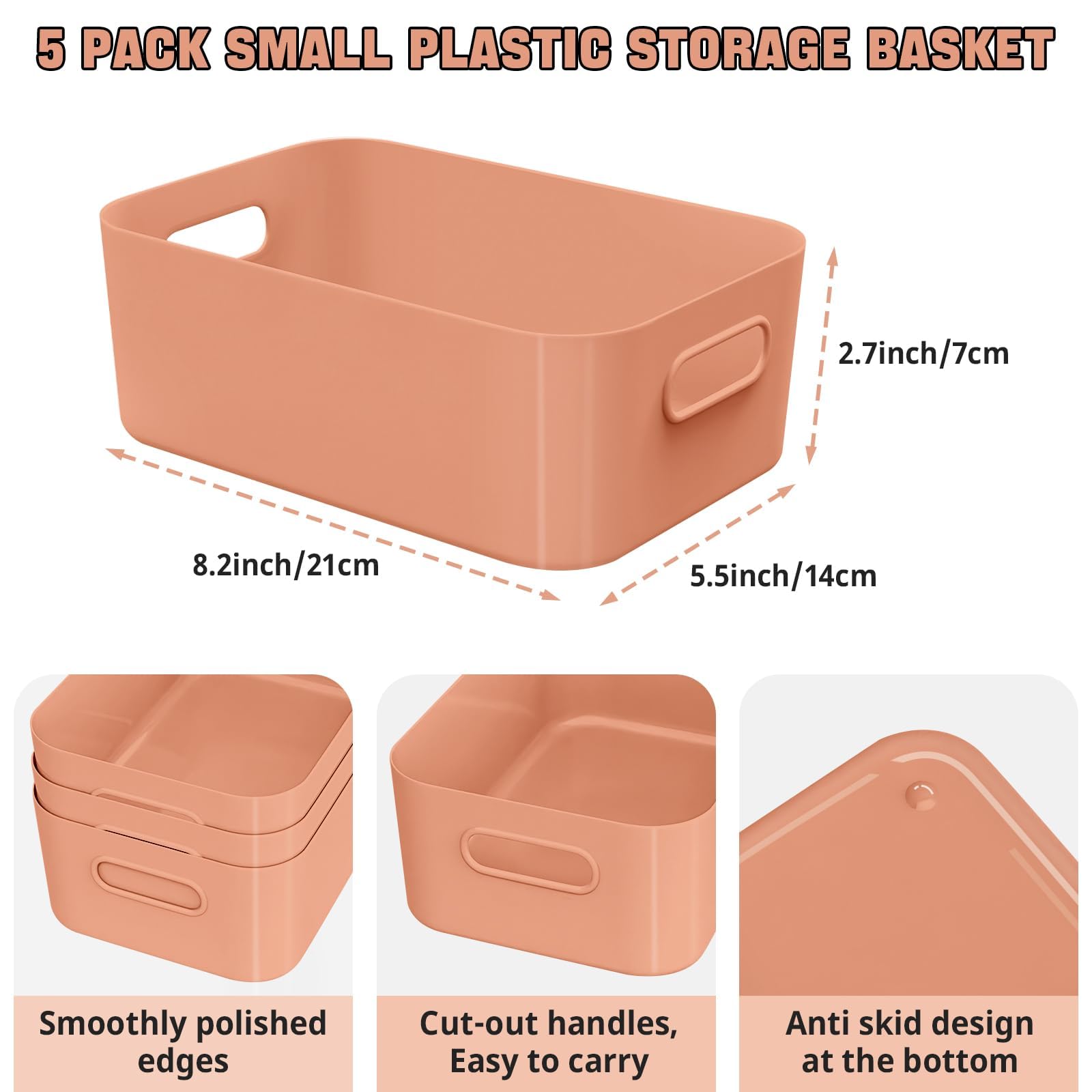 W&H 5 PCS Plastic Storage Boxes with Handle, Small Storage Baskets, Home & Kitchen Plastic Box - Image 2