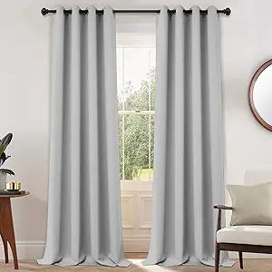 Yakamok Blackout Curtains Room Darkening Thermal Insulated Grommet top Window Curtains for Living Room, 52Wx108L Inch, Light Grey, Set of 2