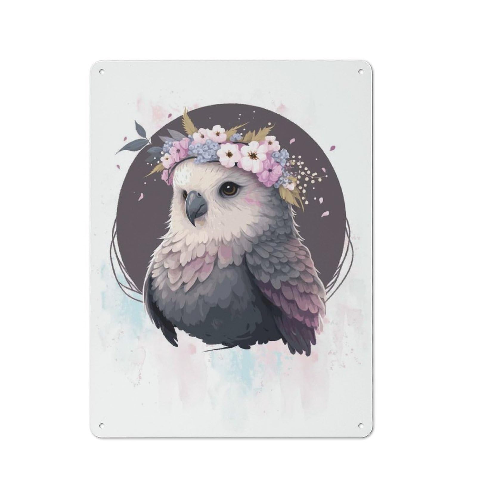Junmoney Style-21 Floral Watercolor Budgie Old Style Metal Wall Decor 40X30cm, Decorative Tin Plaque For Cafe, Pub, Workshop Or Home Bar