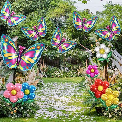 Benospace 12 Pcs Butterfly Flower Balloons, Colorful Spring Summer Floral Theme Aluminum Foil Balloon Fairy Floral Theme Mylar Balloon For Birthday Party Supplies Baby Shower Decor Wedding Decorations #TOP5