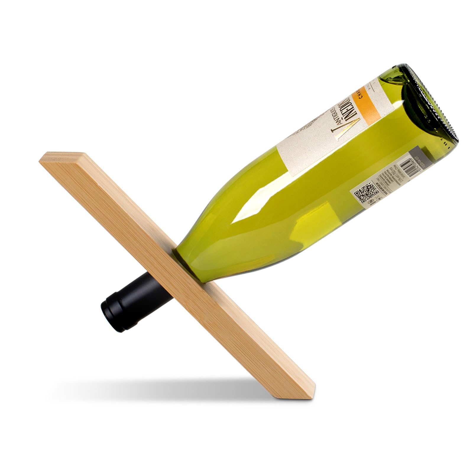 Somonka-L Wine Bottle Holder, Personalized Single Wine Bottle Holder Stand Display Table Top Wine Rack Bamboo Self Balancing Countertop Wine Holders